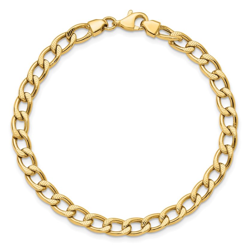 14K Yellow Gold Polished and Textured Link Bracelet