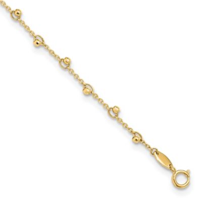 Belk & Co 14K Yellow Gold Polished and Diamond-cut Beads 9-inch Plus 1-inch Extension Anklet