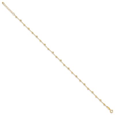 14K Yellow Gold Polished and Diamond-cut Beads 9-inch Plus 1-inch Extension Anklet