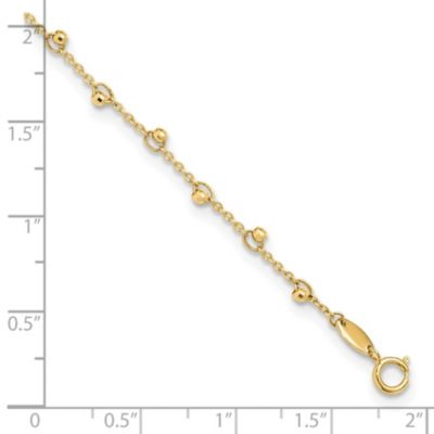 14K Yellow Gold Polished and Diamond-cut Beads 9-inch Plus 1-inch Extension Anklet