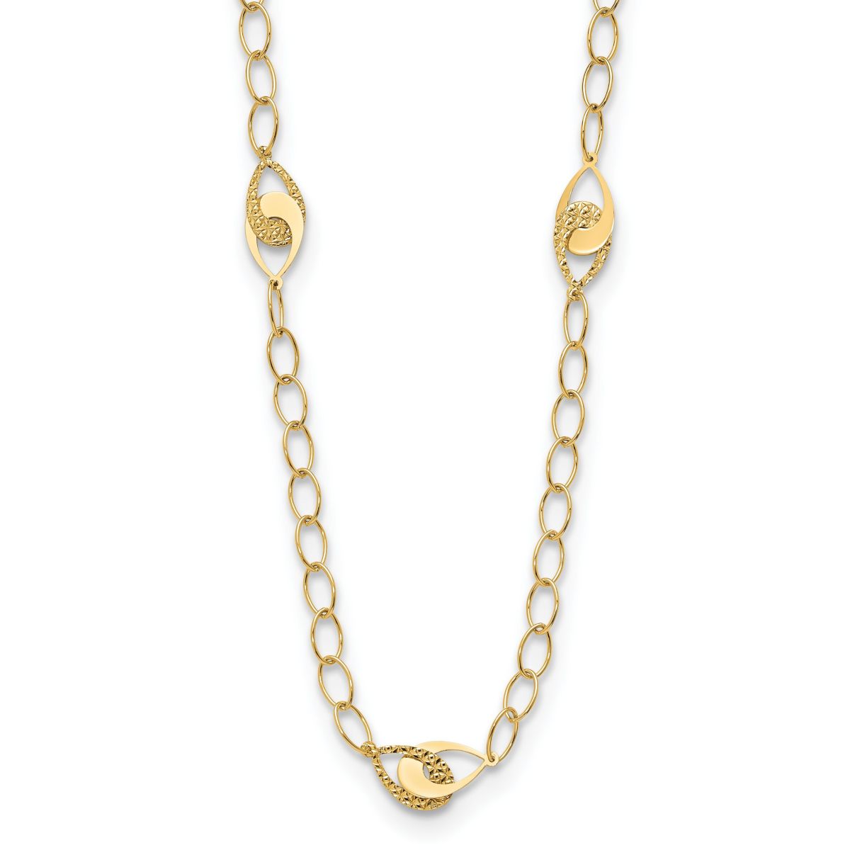14K Yellow Gold Polished and Diamond-cut Fancy Link with 1-inch Extension Necklace