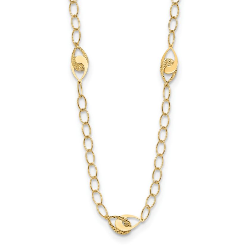 14K Yellow Gold Polished and Diamond-cut Fancy Link with 1-inch Extension Necklace