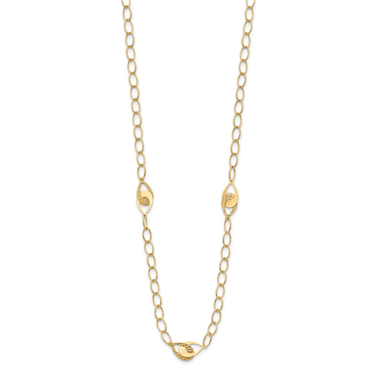 14K Yellow Gold Polished and Diamond-cut Fancy Link with 1-inch Extension Necklace
