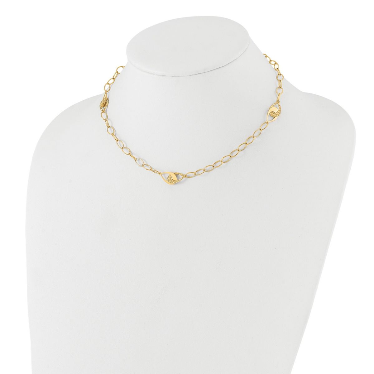 14K Yellow Gold Polished and Diamond-cut Fancy Link with 1-inch Extension Necklace