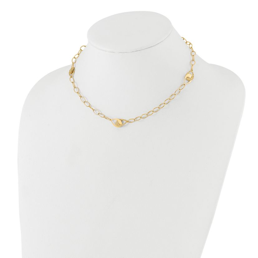 14K Yellow Gold Polished and Diamond-cut Fancy Link with 1-inch Extension Necklace