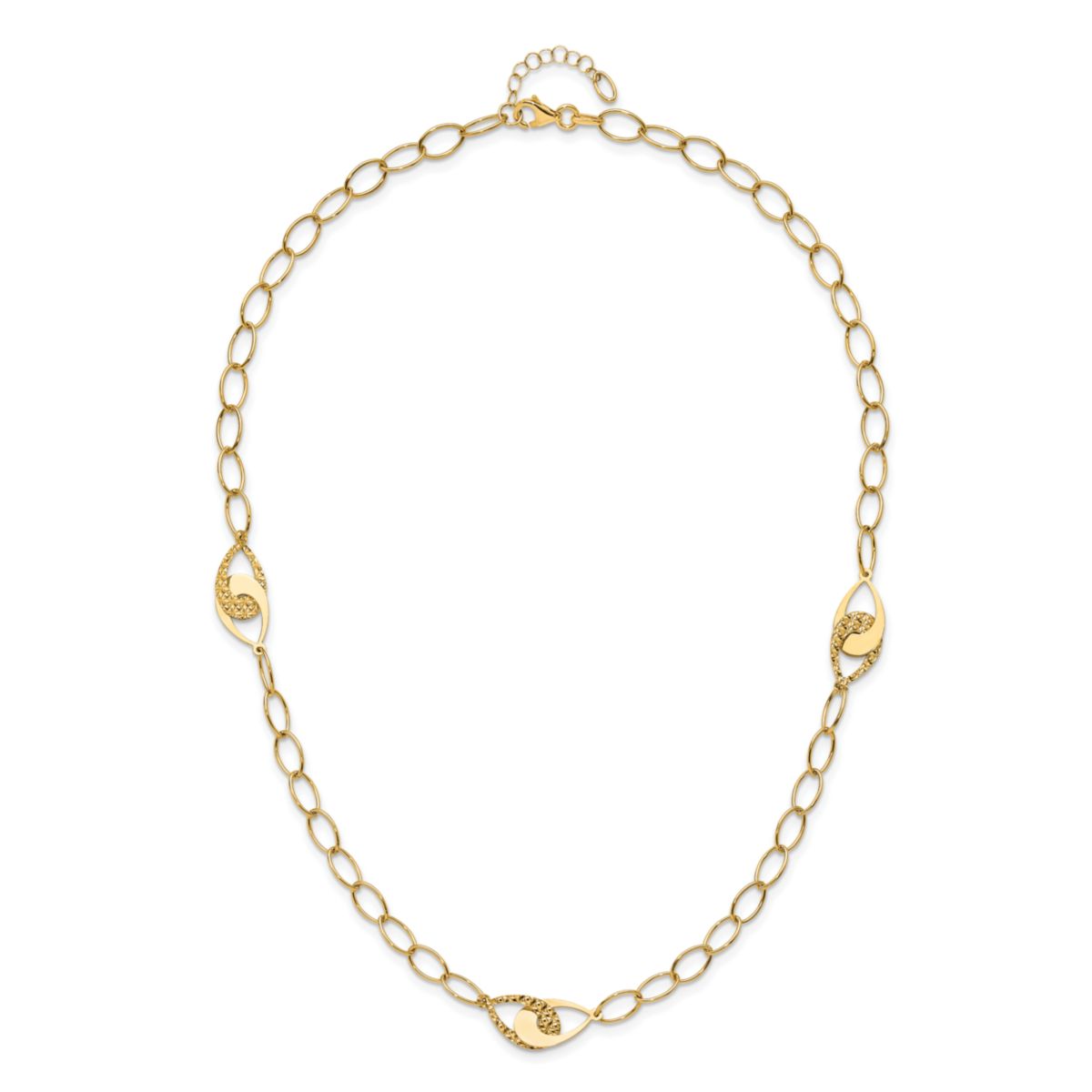 14K Yellow Gold Polished and Diamond-cut Fancy Link with 1-inch Extension Necklace