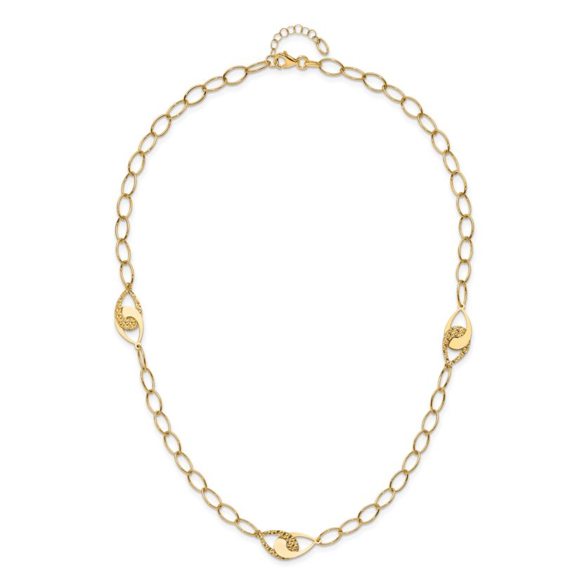 14K Yellow Gold Polished and Diamond-cut Fancy Link with 1-inch Extension Necklace
