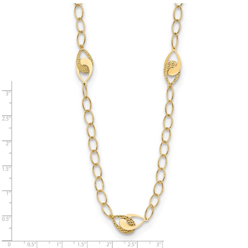 14K Yellow Gold Polished and Diamond-cut Fancy Link with 1-inch Extension Necklace