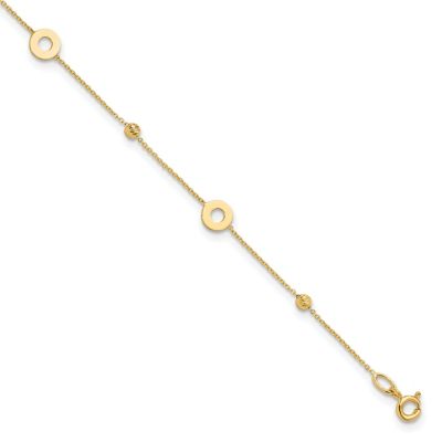 Belk & Co 14K Yellow Gold Polished and Diamond-cut Beads 9-inch Plus 1-inch Extension Anklet
