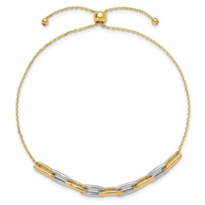 14K Yellow and White Gold Polished Fancy Link Adjustable Bracelet