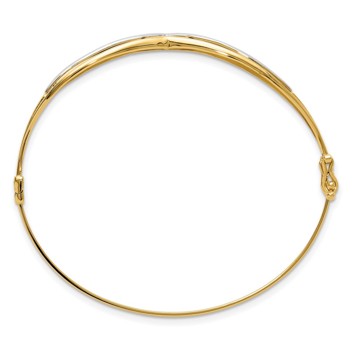 14K Yellow Gold with White Rhodium Polished Fancy Hinged Bangle