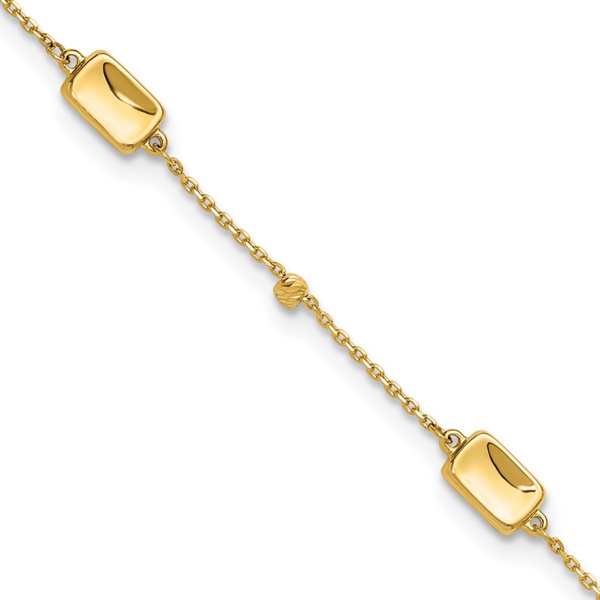 14K Yellow Gold Polished and Diamond-cut Station Plus 1-inch Extension Anklet