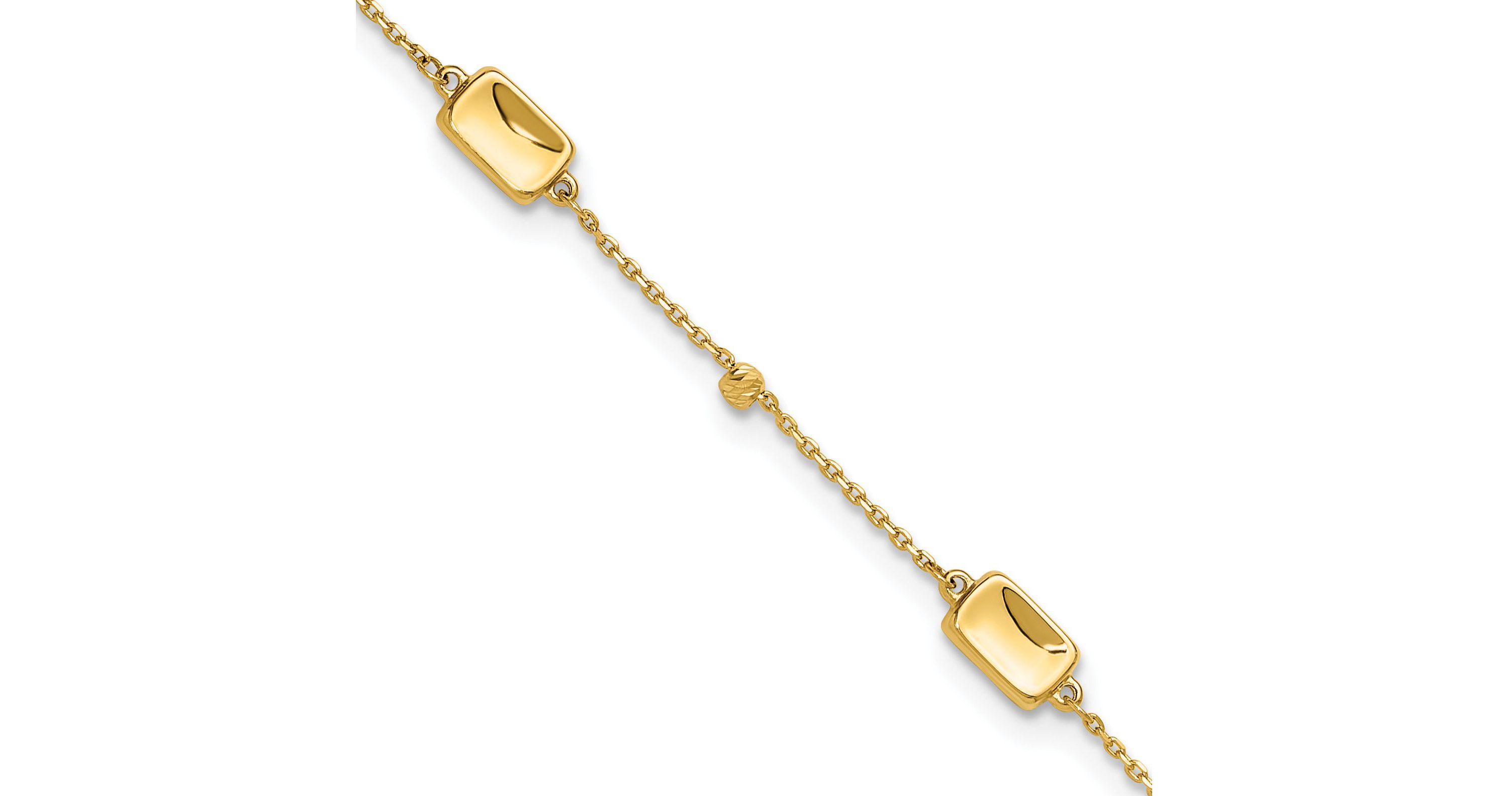 14K Yellow Gold Polished and Diamond-cut Station Plus 1-inch Extension Anklet