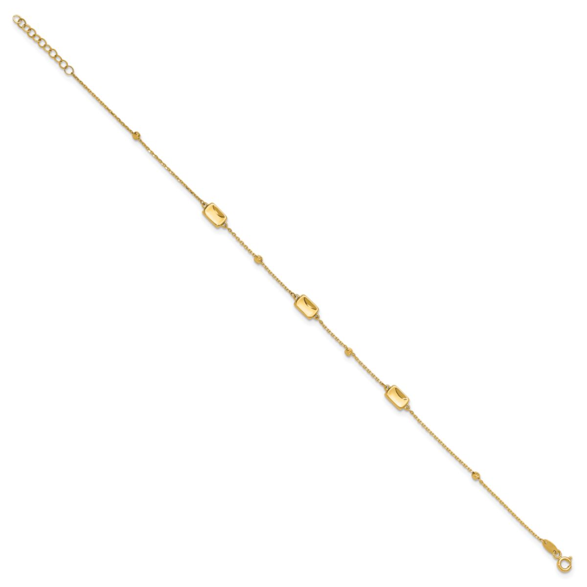 14K Yellow Gold Polished and Diamond-cut Station Plus 1-inch Extension Anklet