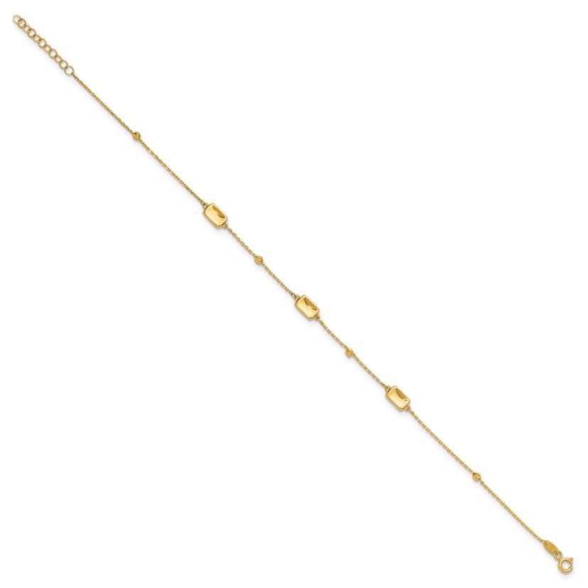 14K Yellow Gold Polished and Diamond-cut Station Plus 1-inch Extension Anklet