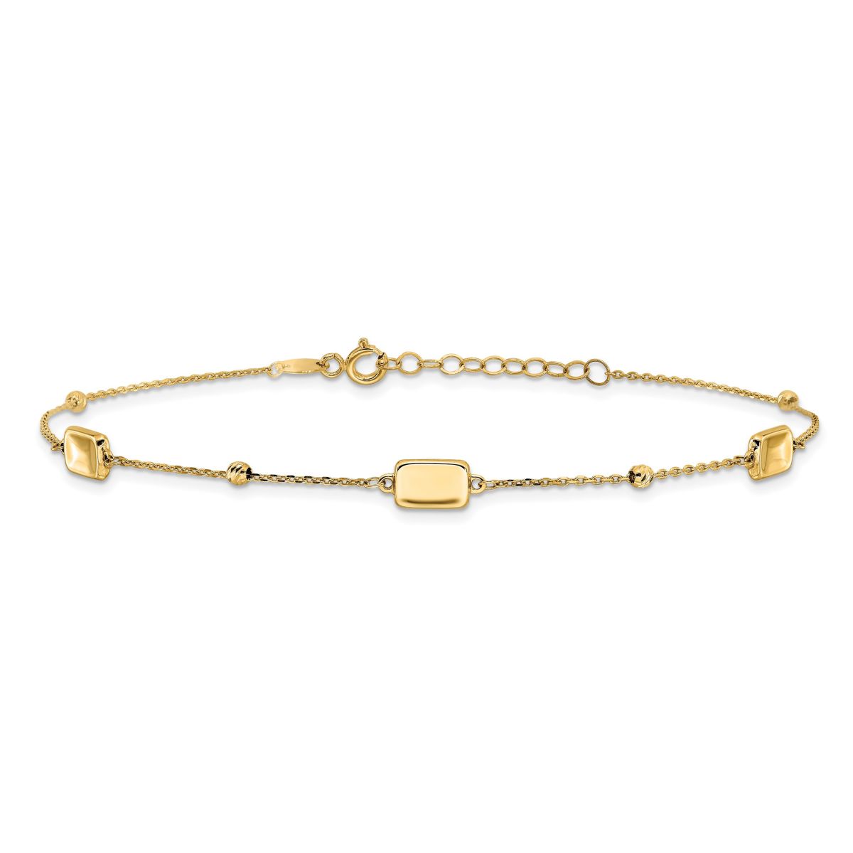 14K Yellow Gold Polished and Diamond-cut Station Plus 1-inch Extension Anklet