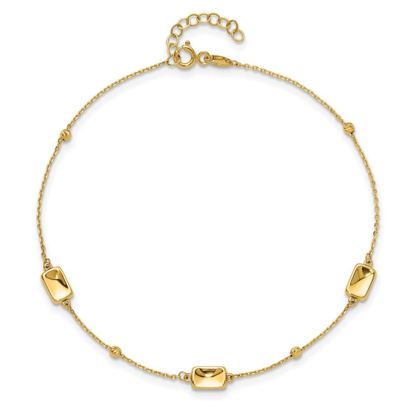 14K Yellow Gold Polished and Diamond-cut Station Plus 1-inch Extension Anklet