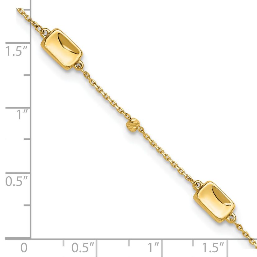 14K Yellow Gold Polished and Diamond-cut Station Plus 1-inch Extension Anklet