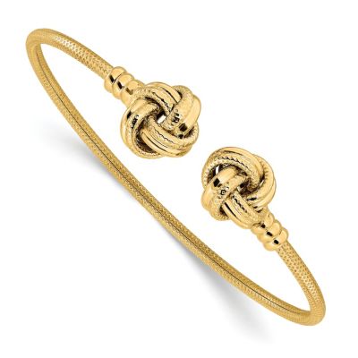 14K Yellow Gold Polished and Textured Love Knots Cuff Bracelet