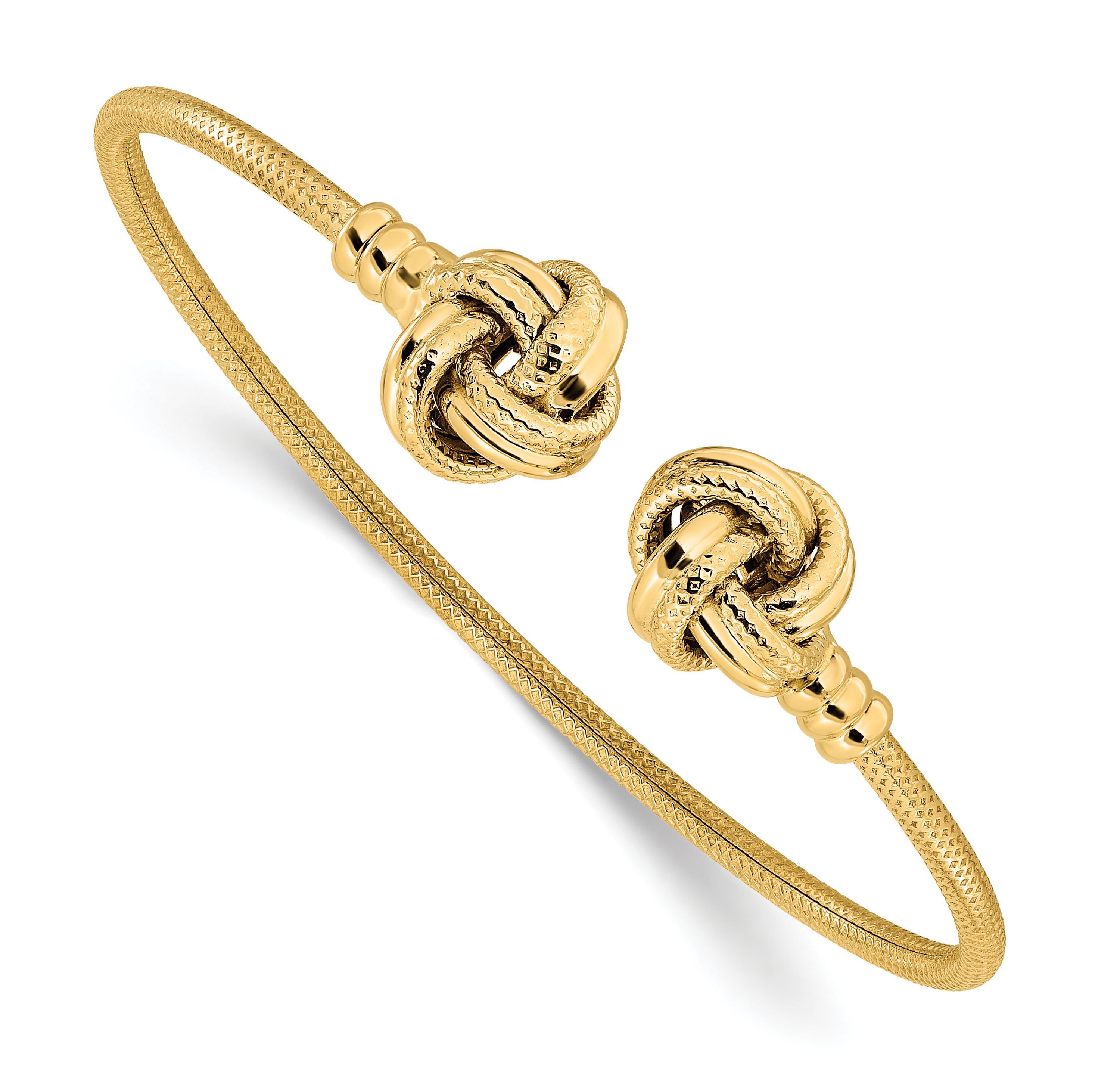14K Yellow Gold Polished and Textured Love Knots Cuff Bracelet