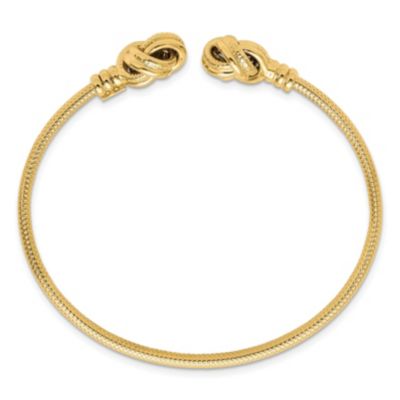 14K Yellow Gold Polished and Textured Love Knots Cuff Bracelet