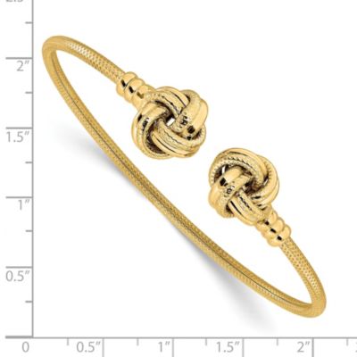 14K Yellow Gold Polished and Textured Love Knots Cuff Bracelet