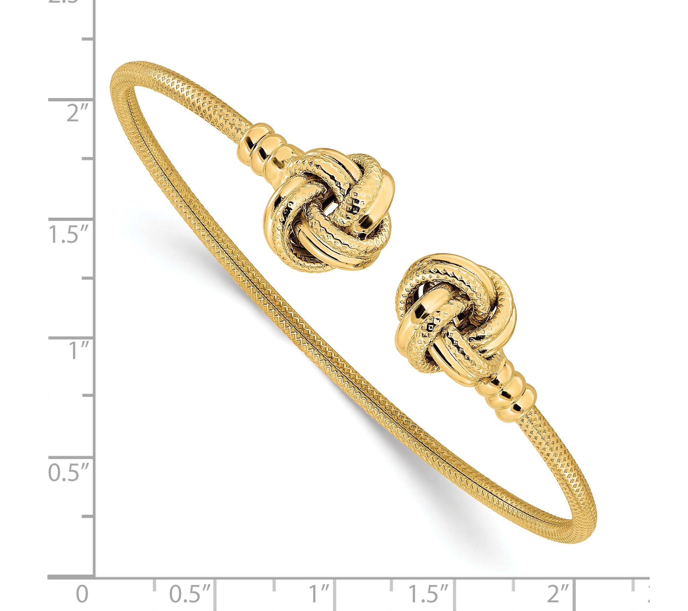 14K Yellow Gold Polished and Textured Love Knots Cuff Bracelet