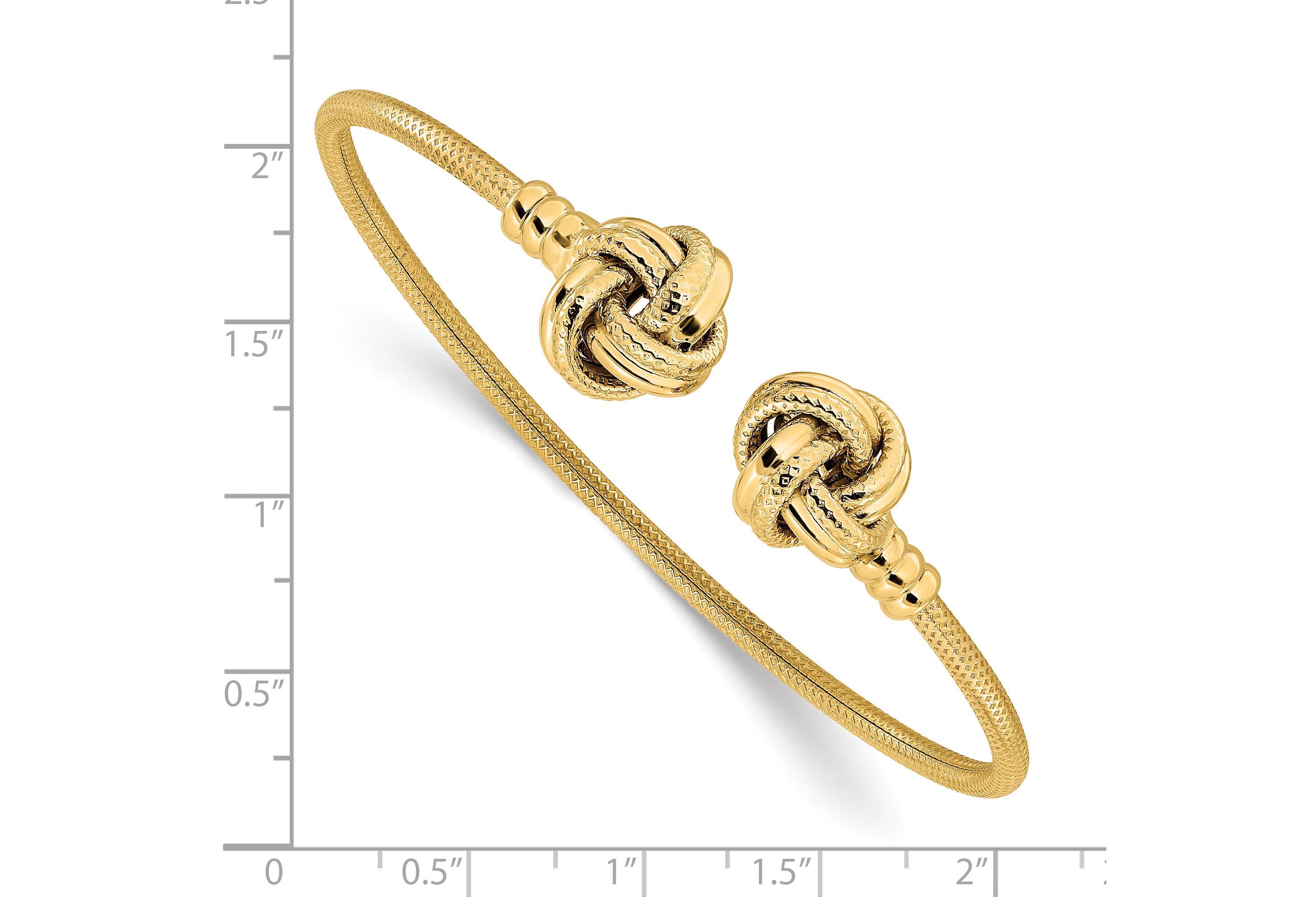 14K Yellow Gold Polished and Textured Love Knots Cuff Bracelet