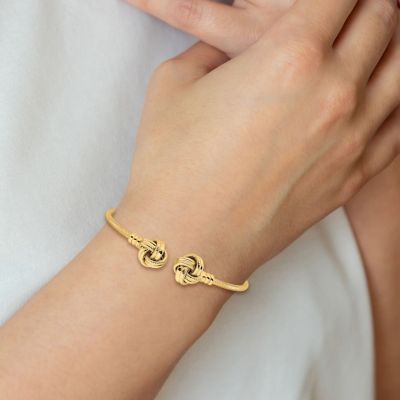 14K Yellow Gold Polished and Textured Love Knots Cuff Bracelet