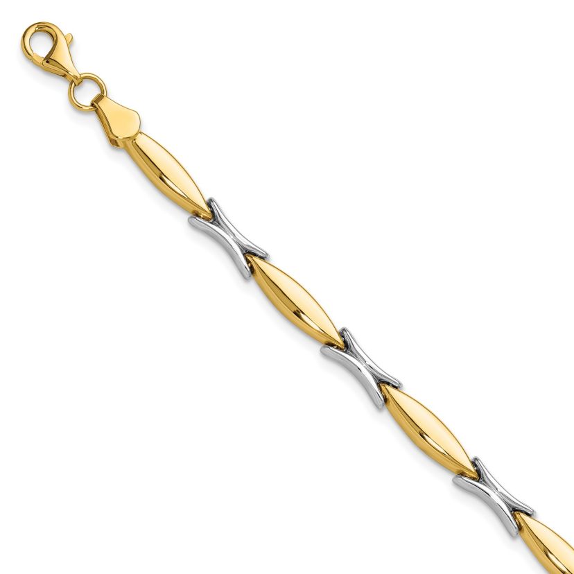 14K Yellow and White Gold Polished Fancy Link Bracelet