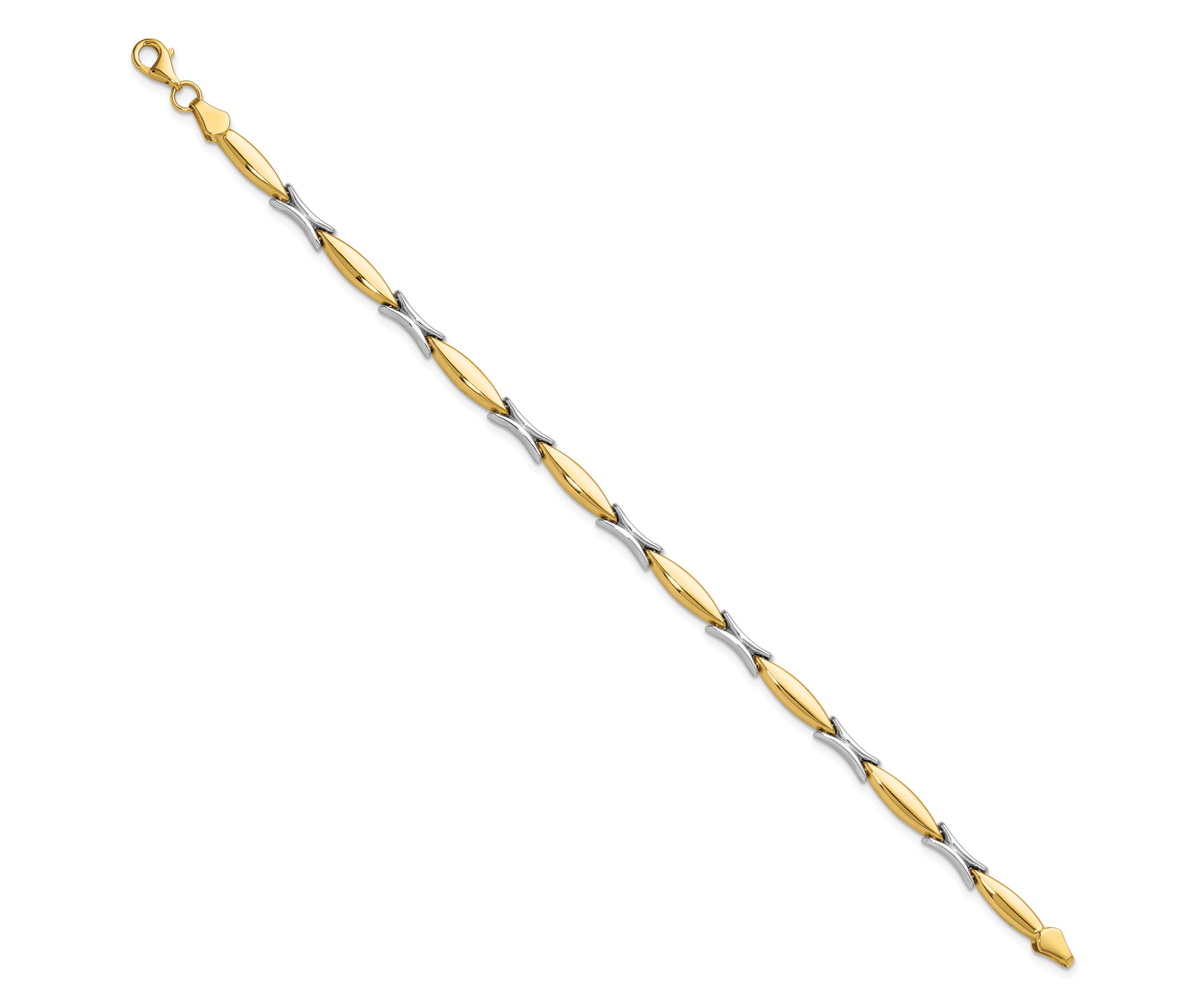 14K Yellow and White Gold Polished Fancy Link Bracelet