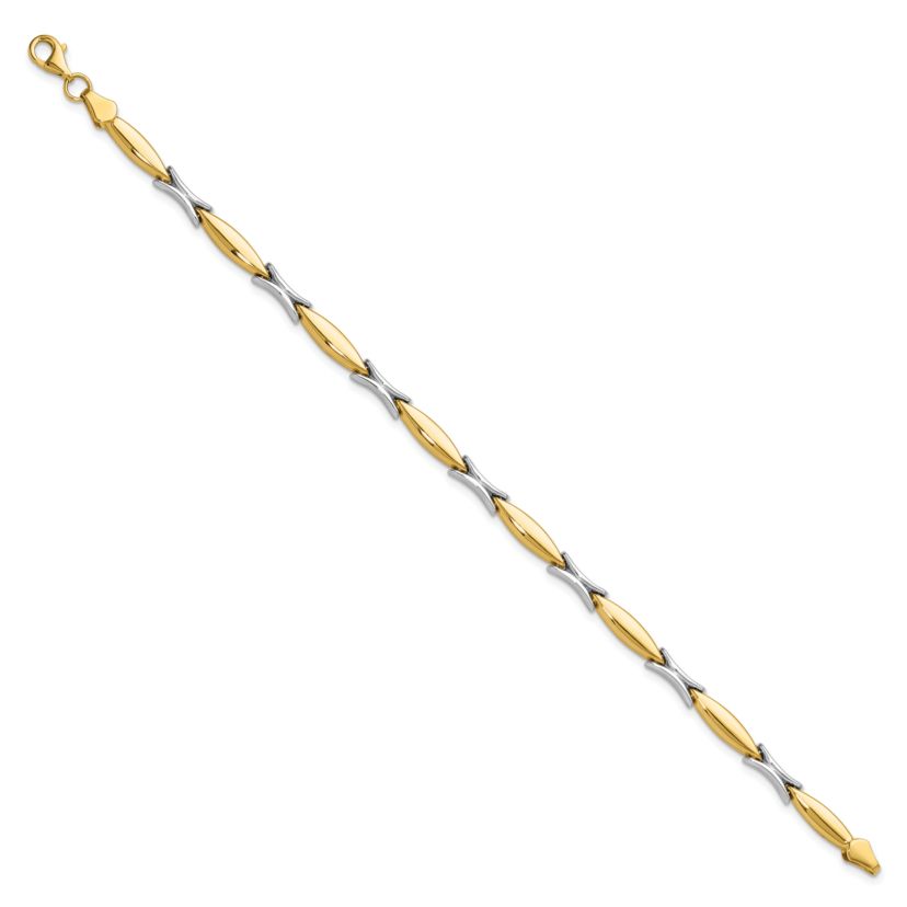 14K Yellow and White Gold Polished Fancy Link Bracelet