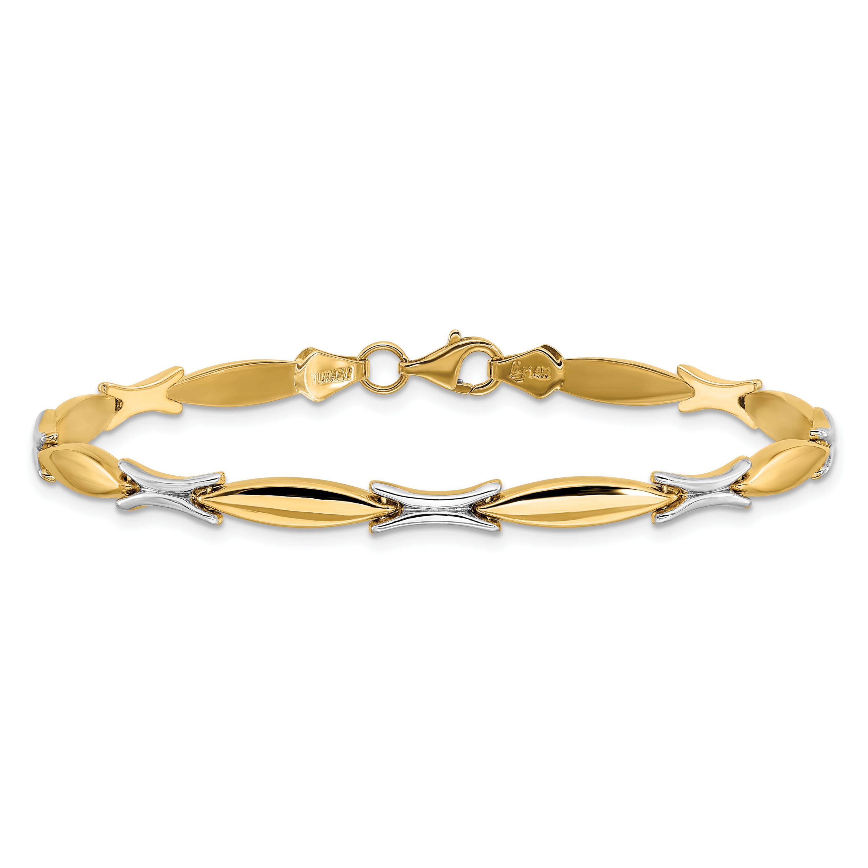14K Yellow and White Gold Polished Fancy Link Bracelet