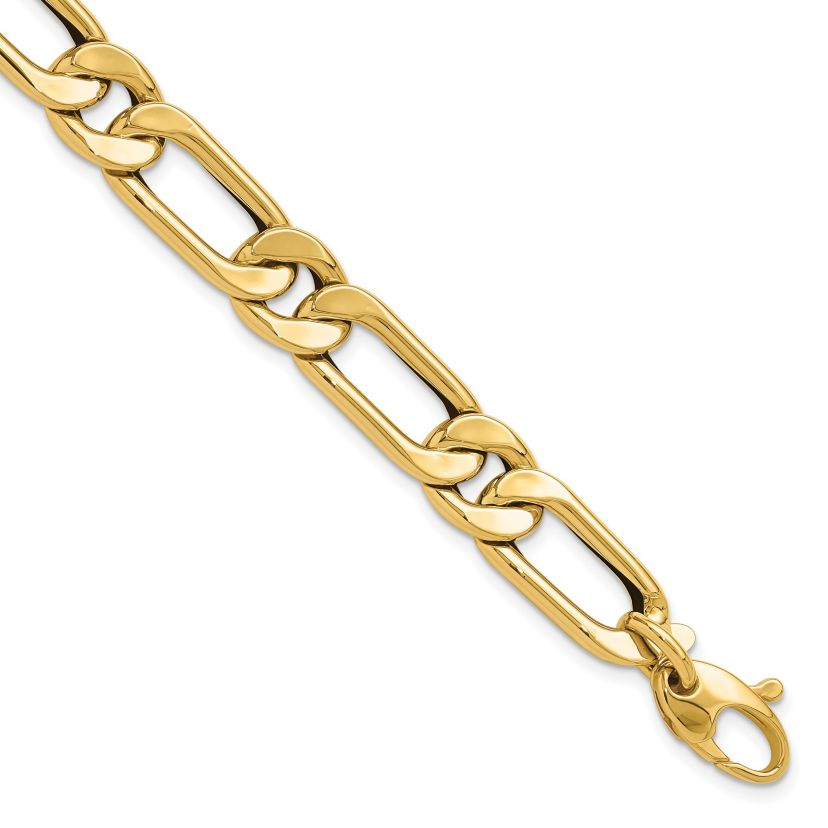 14K Yellow Gold Polished Hollow Fancy Link Mens Bracelet