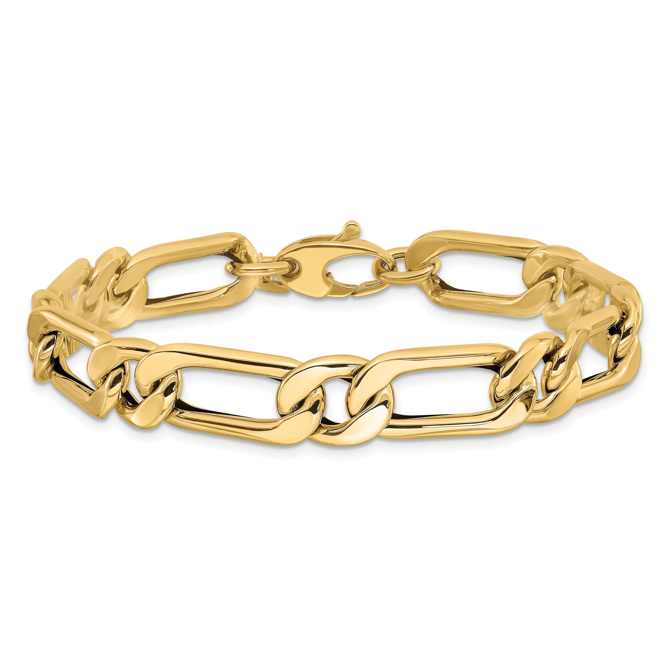 14K Yellow Gold Polished Hollow Fancy Link Mens Bracelet