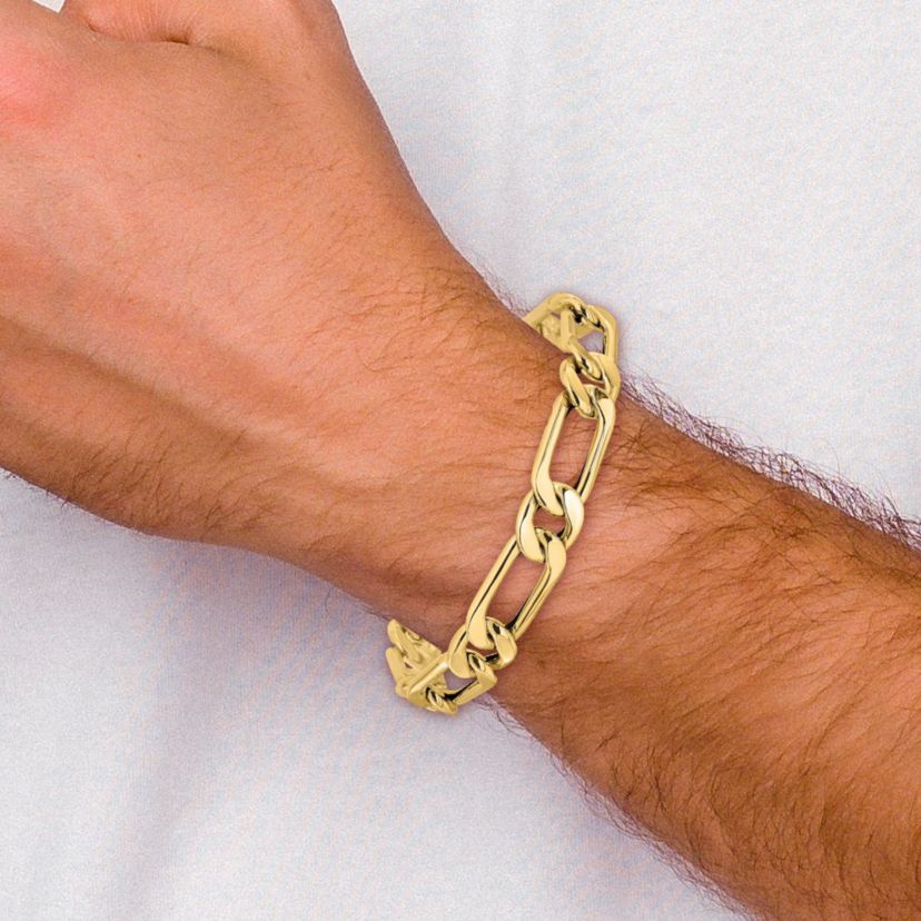 14K Yellow Gold Polished Hollow Fancy Link Mens Bracelet