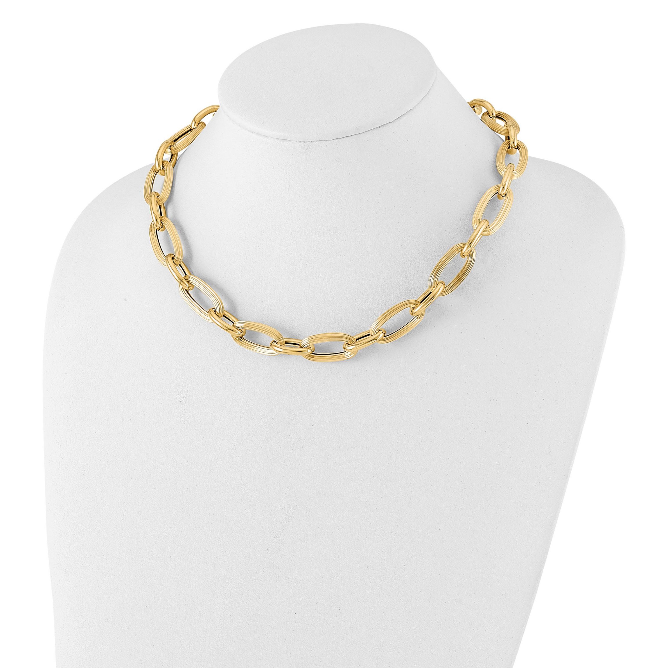 14K Yellow Gold Polished Textured Hollow Fancy Link Necklace