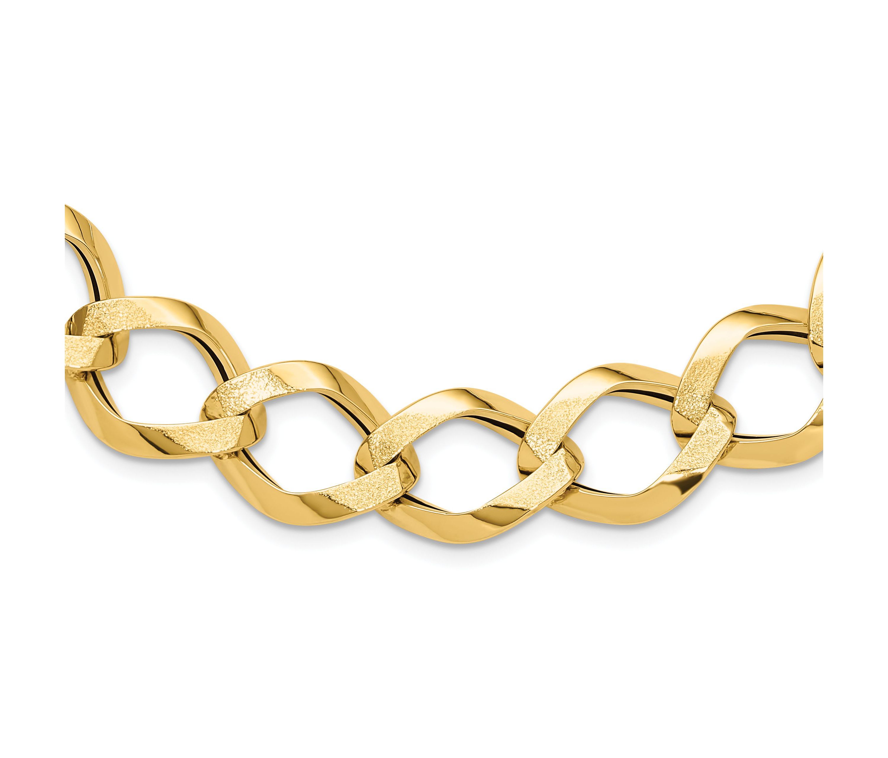 14K Yellow Gold Polished Brushed Hollow Fancy Link Necklace