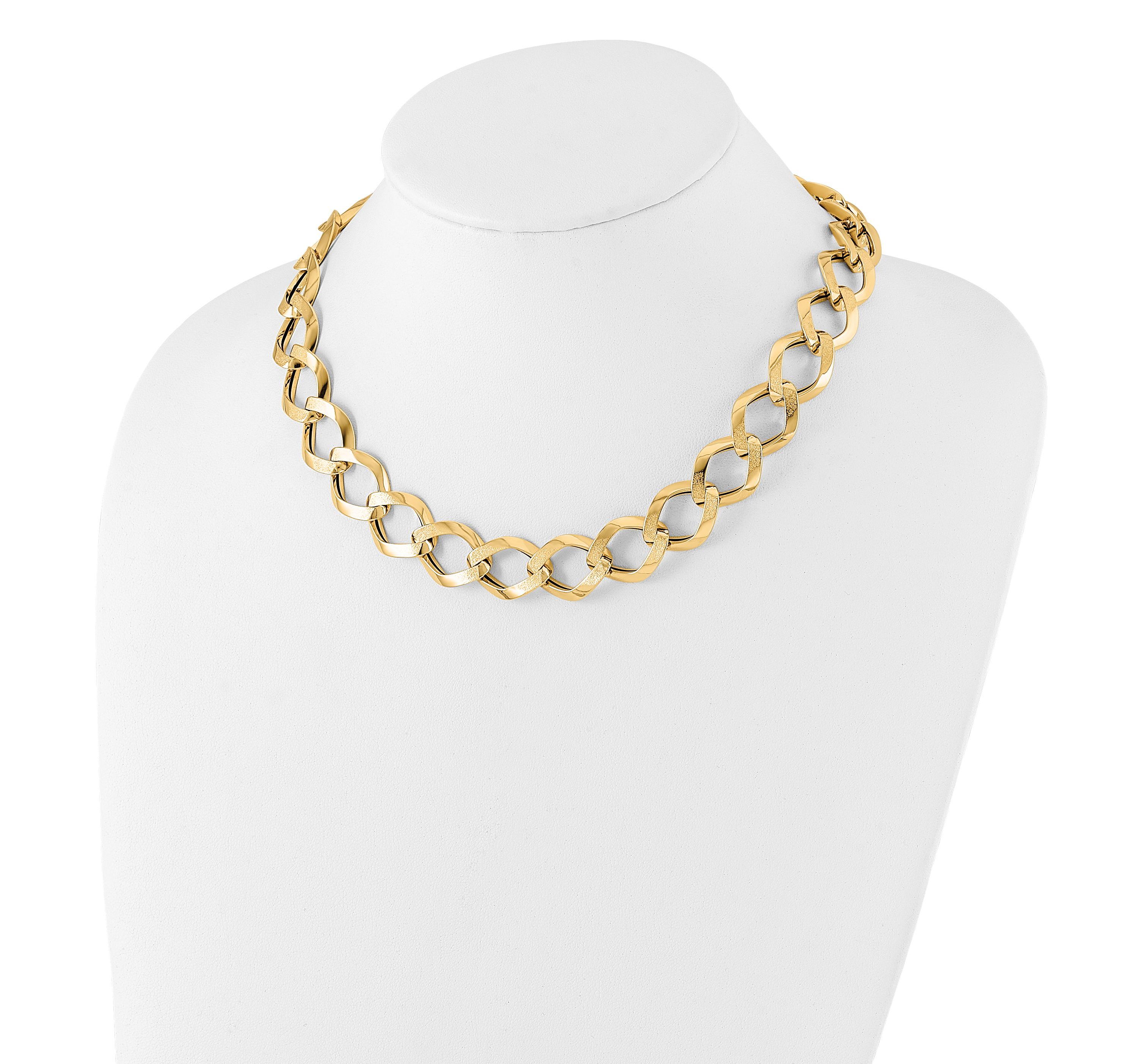 14K Yellow Gold Polished Brushed Hollow Fancy Link Necklace