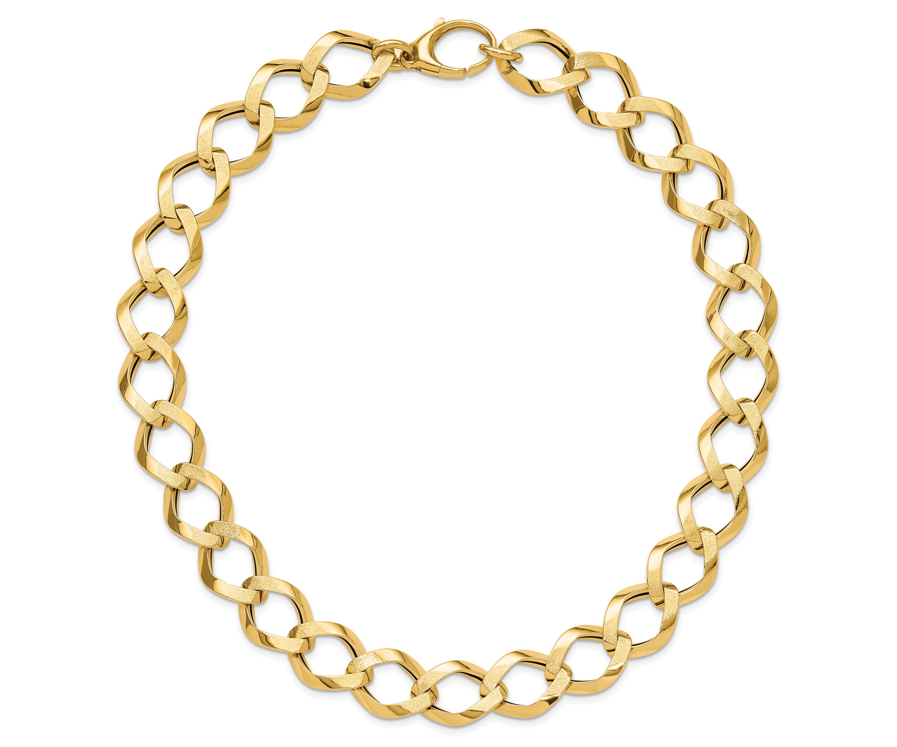 14K Yellow Gold Polished Brushed Hollow Fancy Link Necklace
