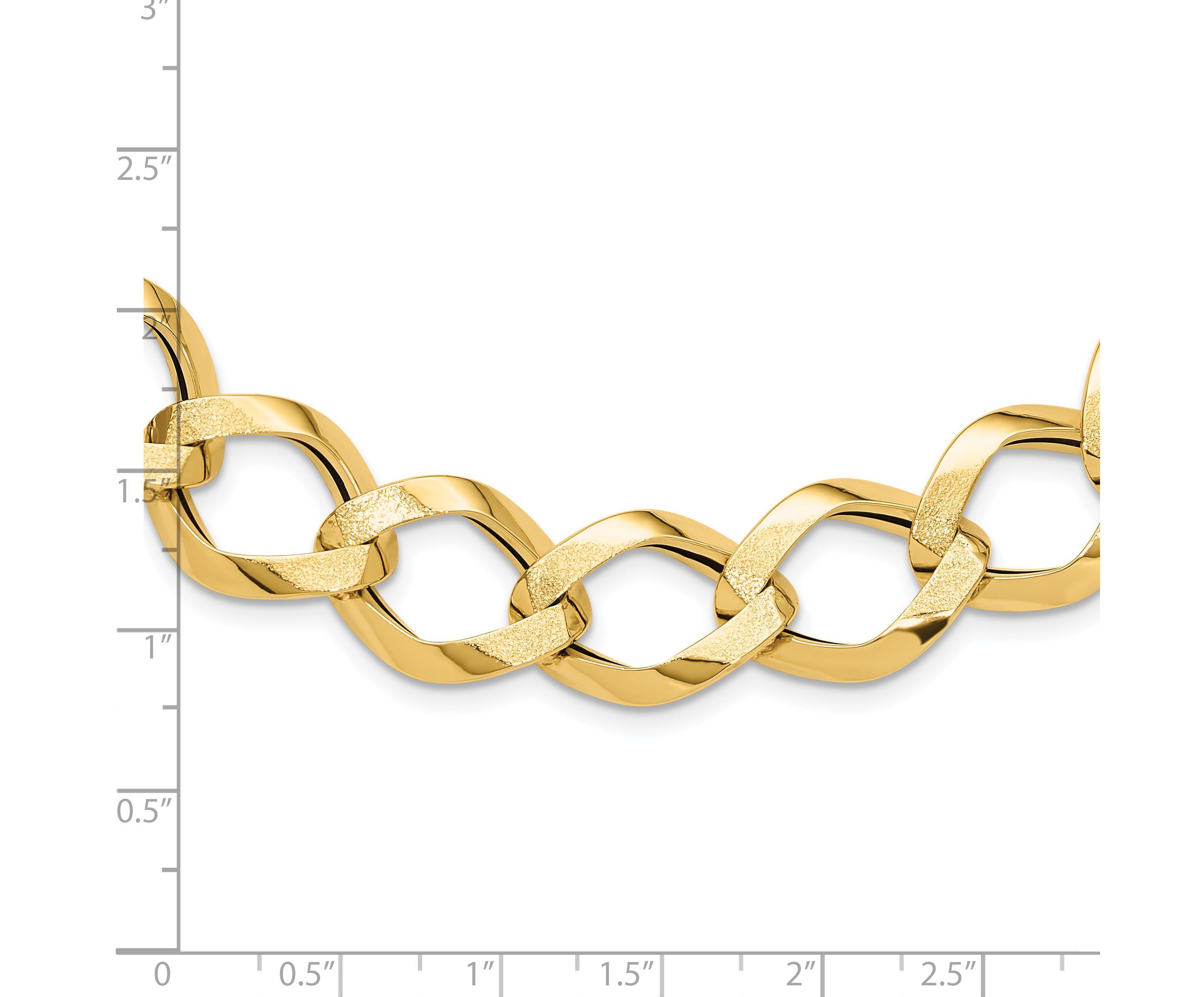 14K Yellow Gold Polished Brushed Hollow Fancy Link Necklace