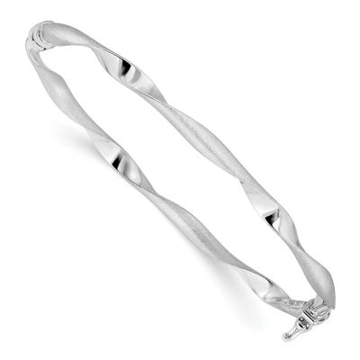 Belk & Co 14K White Gold Polished and Brushed Twisted Hinged Bangle