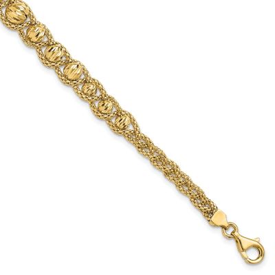 Belk & Co 14K Yellow Gold Polished Textured and Diamond-cut Beaded Bracelet