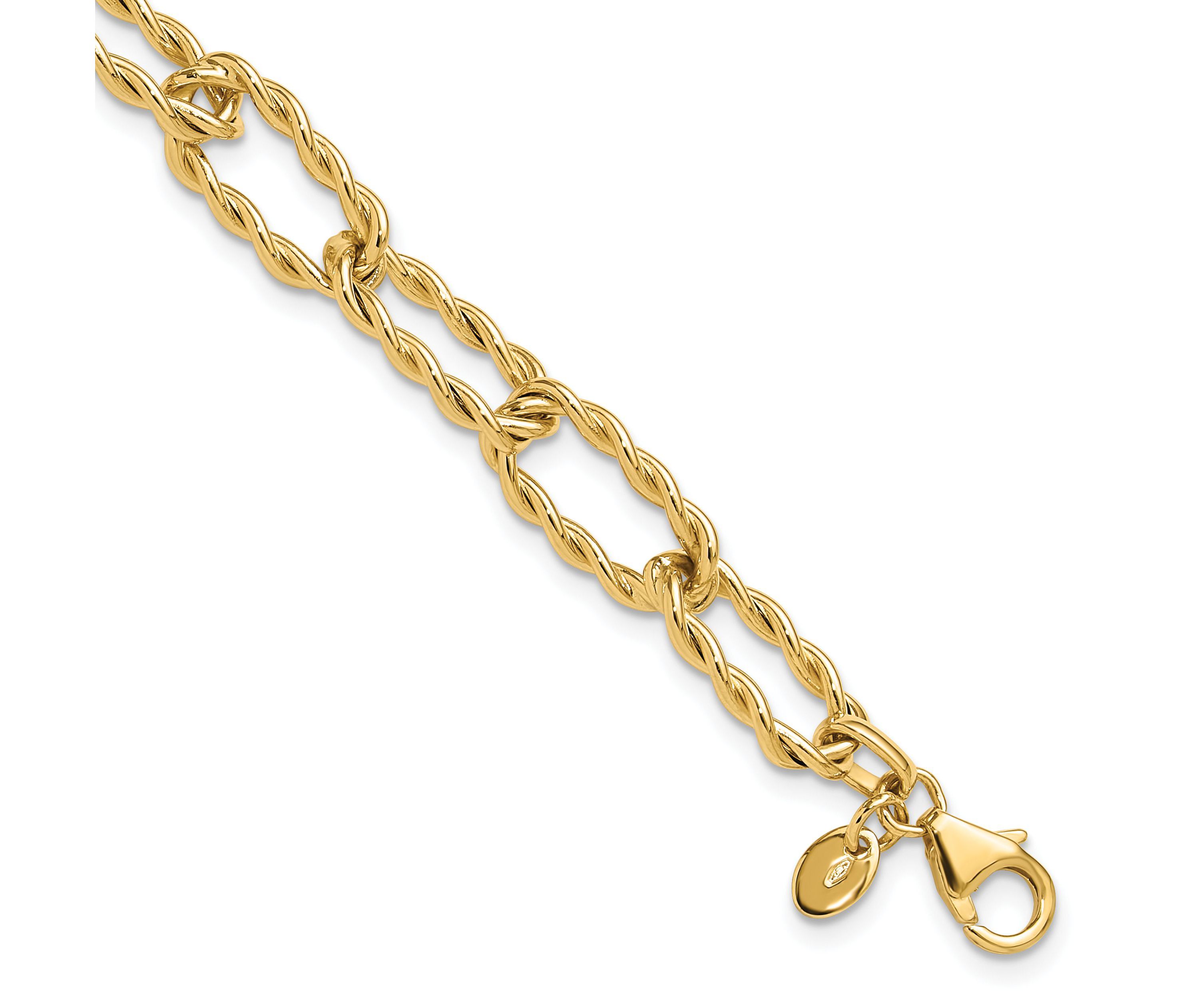 14K Yellow Gold Polished and Textured Twisted Link Bracelet