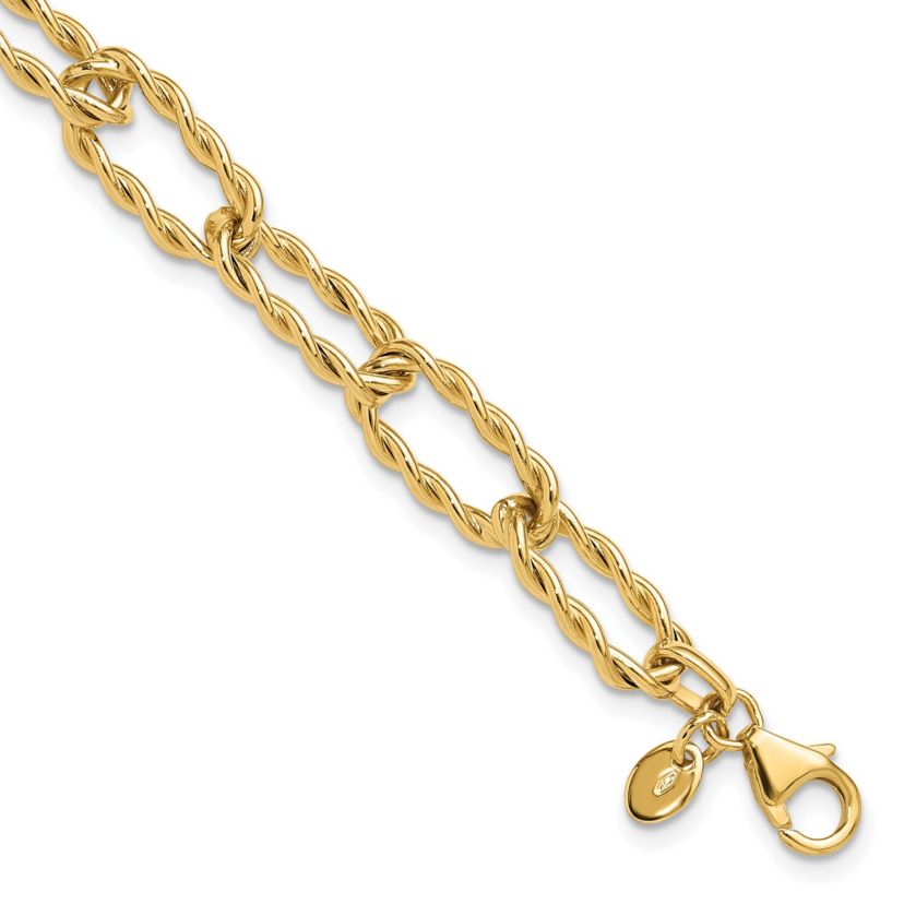 14K Yellow Gold Polished and Textured Twisted Link Bracelet