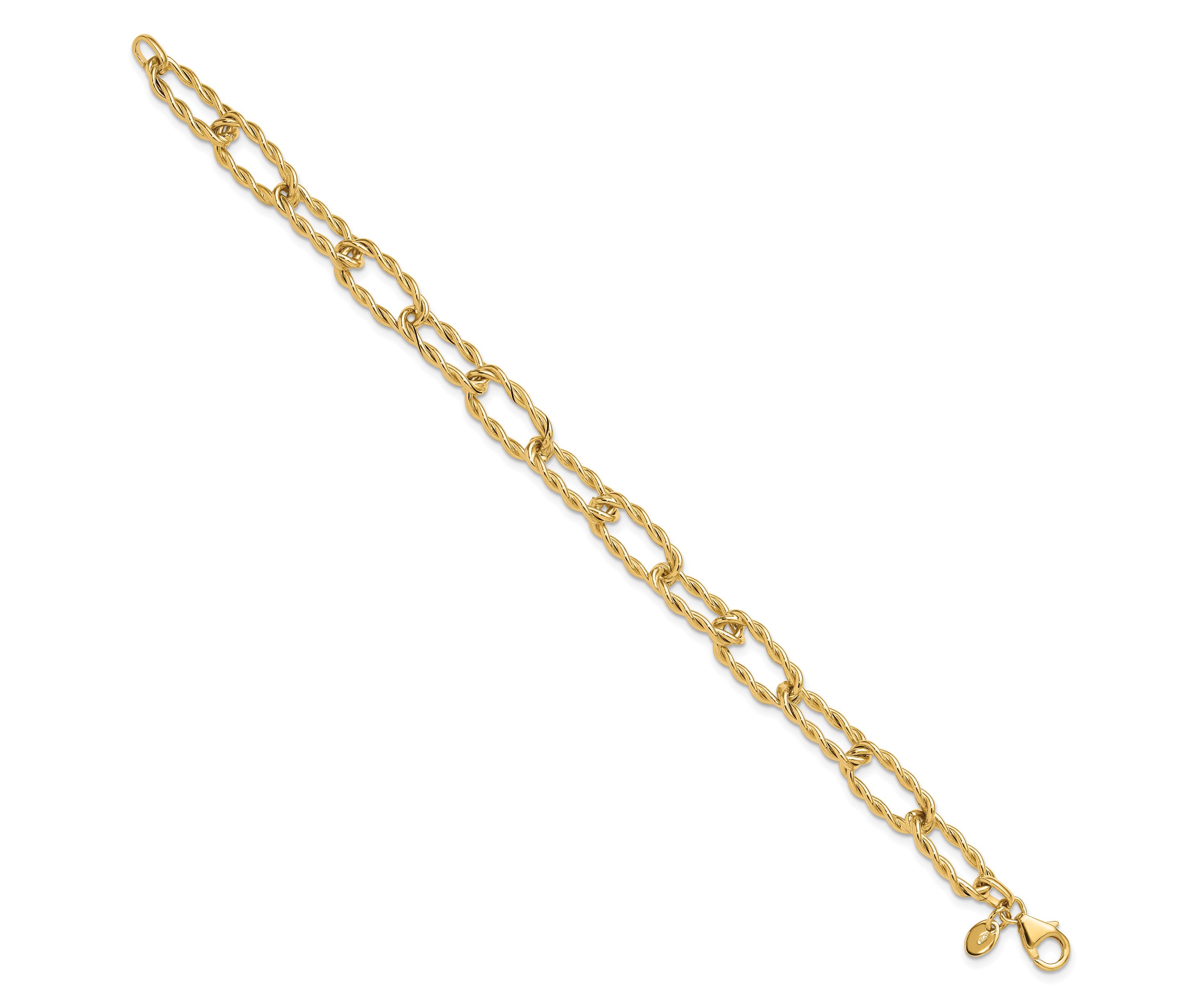 14K Yellow Gold Polished and Textured Twisted Link Bracelet