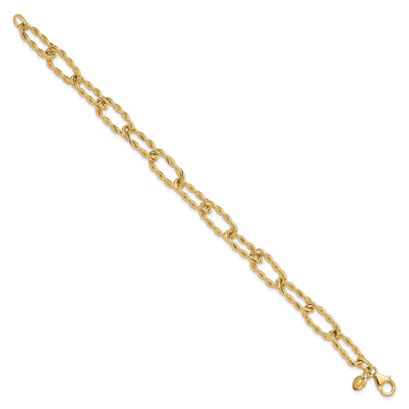 14K Yellow Gold Polished and Textured Twisted Link Bracelet