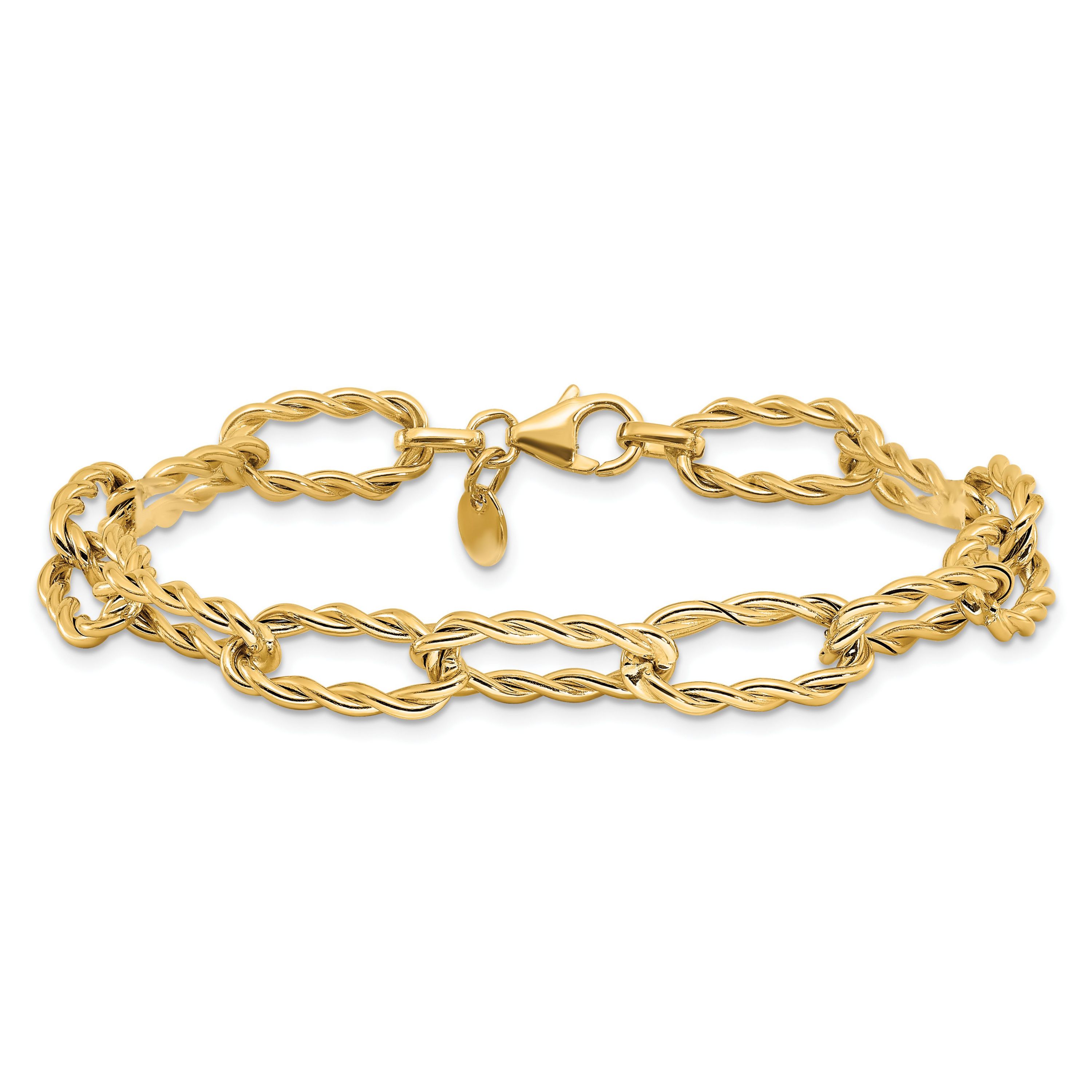 14K Yellow Gold Polished and Textured Twisted Link Bracelet