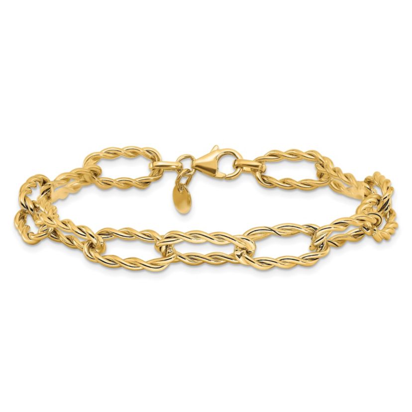 14K Yellow Gold Polished and Textured Twisted Link Bracelet