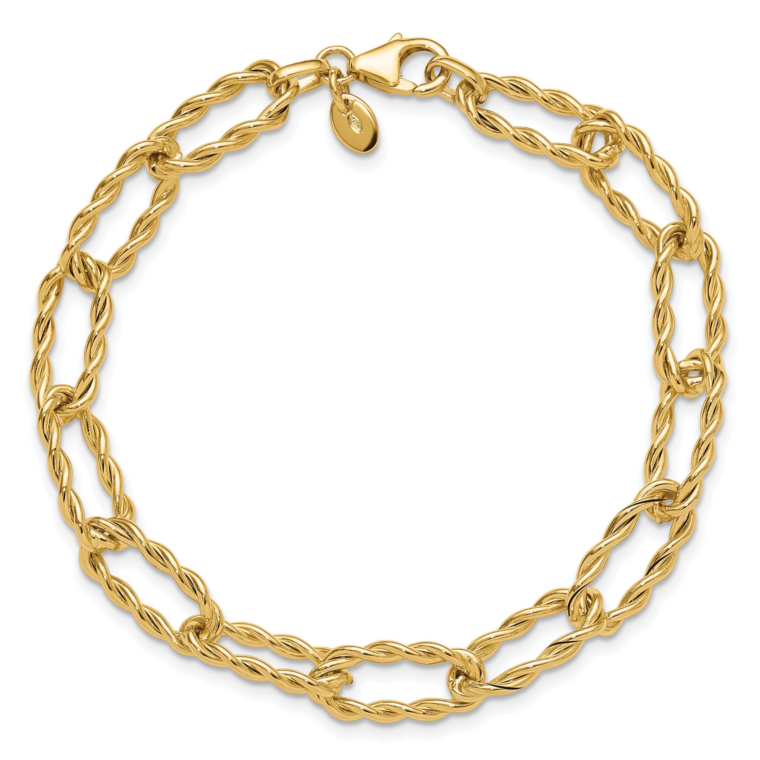 14K Yellow Gold Polished and Textured Twisted Link Bracelet
